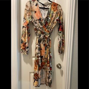 Multi-color floral, wrap dress.